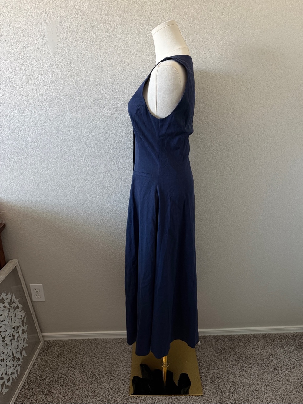 Meshki Navy V-Neck Button Midi Dress - Picture 3 of 4